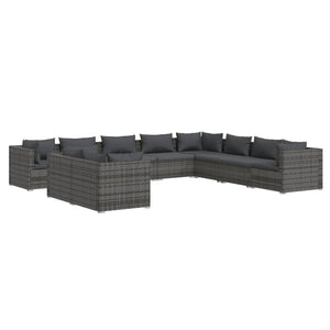 vidaXL 10-piece Garden Lounge Set with Cushions Grey Poly Rattan