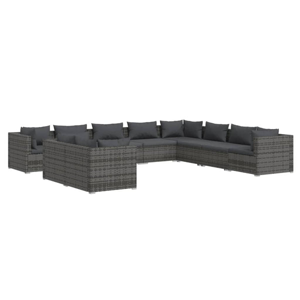 vidaXL 10-piece Garden Lounge Set with Cushions Grey Poly Rattan