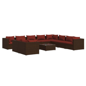 vidaXL 11-Piece Garden Lounge Set with Cushions Brown Poly Rattan