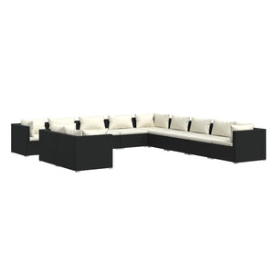 vidaXL 11-Piece Garden Lounge Set with Cushions Black Poly Rattan