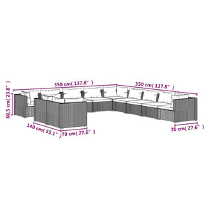 vidaXL 11-Piece Garden Lounge Set with Cushions Black Poly Rattan