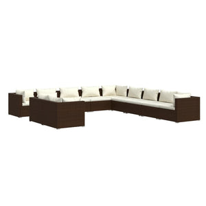 vidaXL 11-Piece Garden Lounge Set with Cushions Brown Poly Rattan