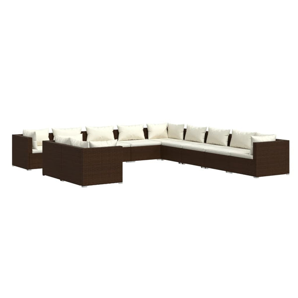 vidaXL 11-Piece Garden Lounge Set with Cushions Brown Poly Rattan
