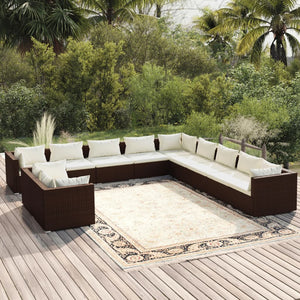 vidaXL 11-Piece Garden Lounge Set with Cushions Brown Poly Rattan