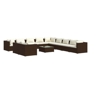 vidaXL 12-piece Garden Lounge Set with Cushions Brown Poly Rattan
