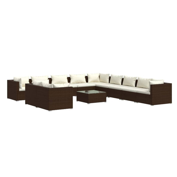 vidaXL 12-piece Garden Lounge Set with Cushions Brown Poly Rattan