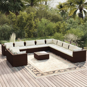 vidaXL 12-piece Garden Lounge Set with Cushions Brown Poly Rattan