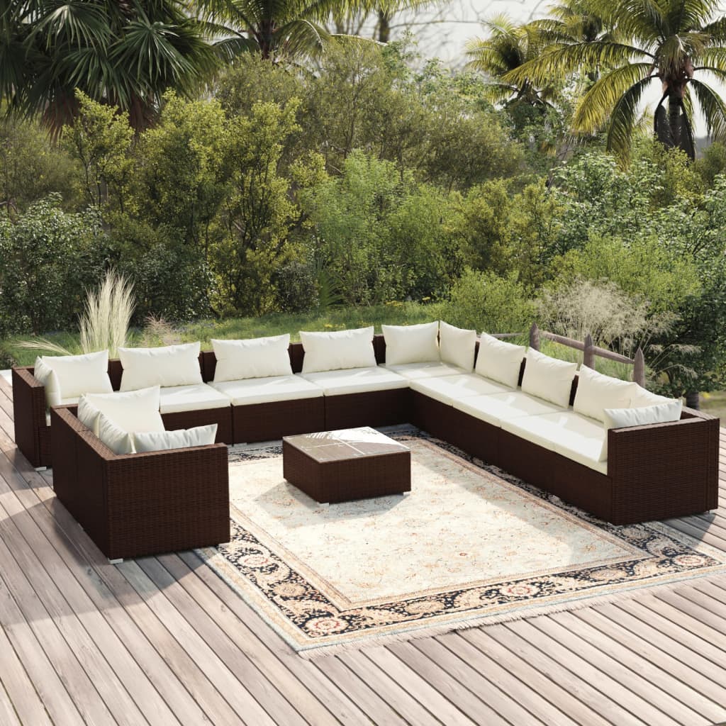vidaXL 12-piece Garden Lounge Set with Cushions Brown Poly Rattan
