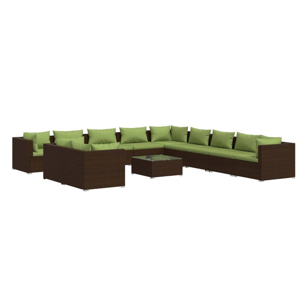 vidaXL 12-piece Garden Lounge Set with Cushions Brown Poly Rattan