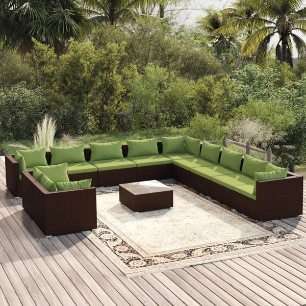 vidaXL 12-piece Garden Lounge Set with Cushions Brown Poly Rattan