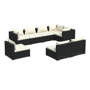 vidaXL 8-piece Garden Lounge Set with Cushions Poly Rattan Black