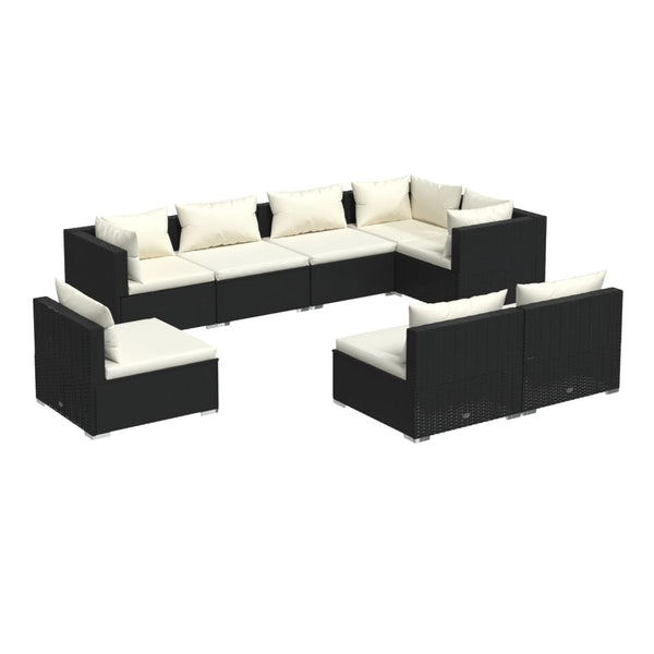 vidaXL 8-piece Garden Lounge Set with Cushions Poly Rattan Black