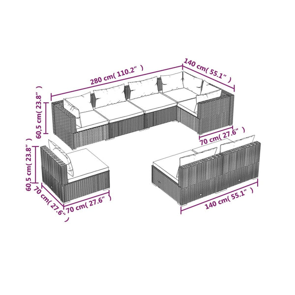 vidaXL 8-piece Garden Lounge Set with Cushions Poly Rattan Black