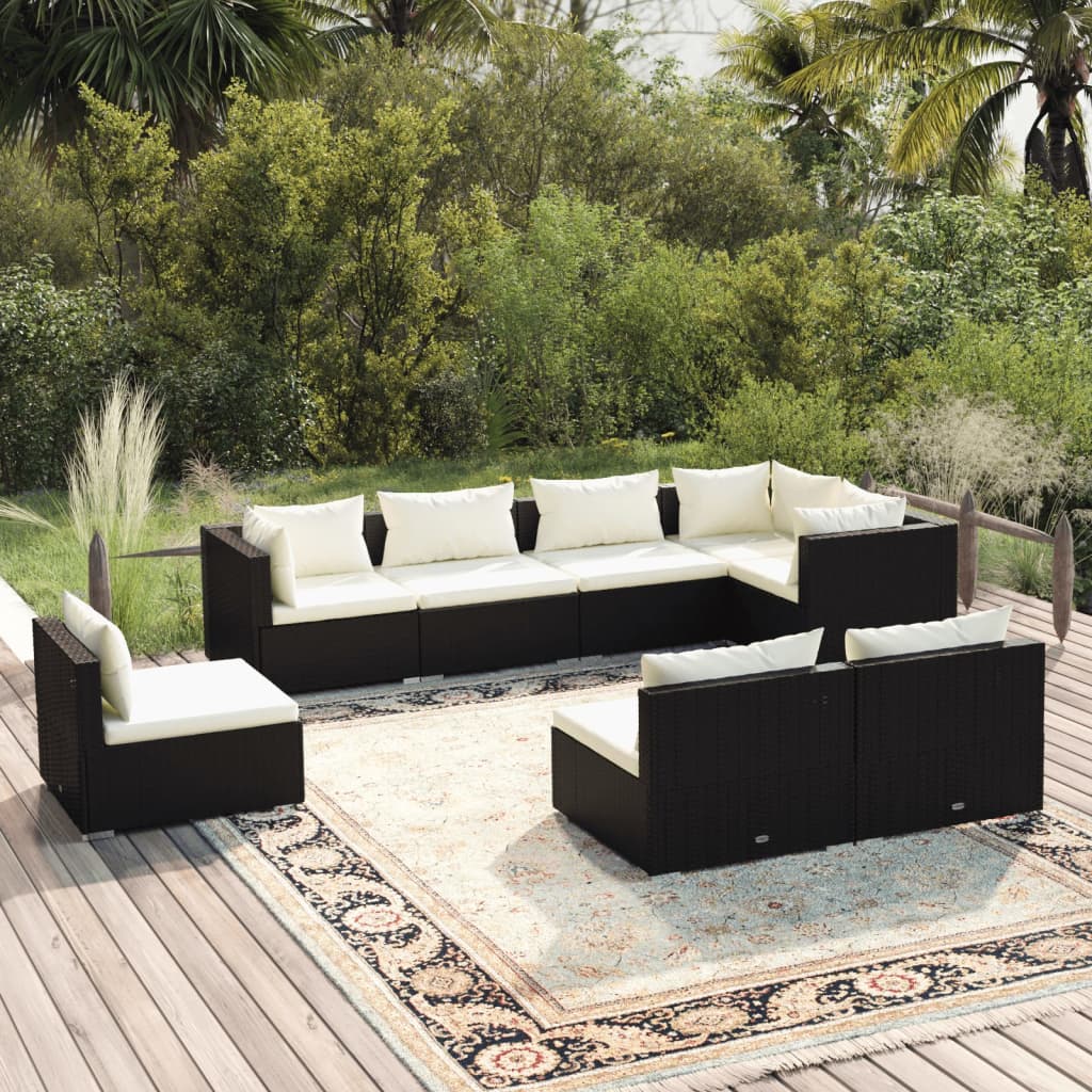 vidaXL 8-piece Garden Lounge Set with Cushions Poly Rattan Black