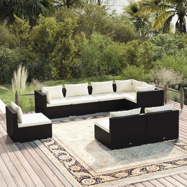 vidaXL 8-piece Garden Lounge Set with Cushions Poly Rattan Black