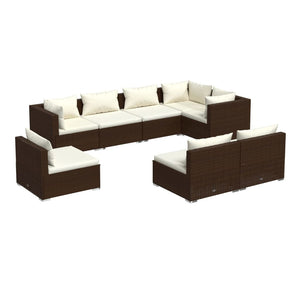 vidaXL 8-Piece Garden Lounge Set with Cushions Poly Rattan Brown