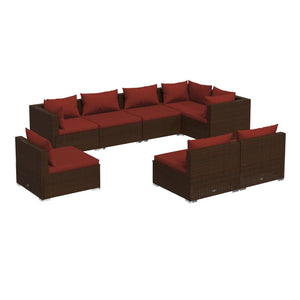 vidaXL 8-Piece Garden Lounge Set with Cushions Poly Rattan Brown