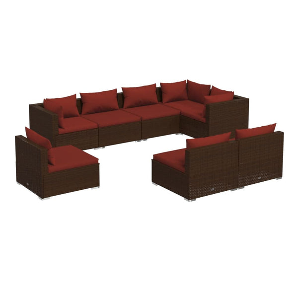 vidaXL 8-Piece Garden Lounge Set with Cushions Poly Rattan Brown