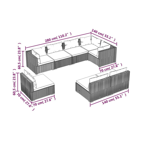 vidaXL 8-Piece Garden Lounge Set with Cushions Poly Rattan Brown