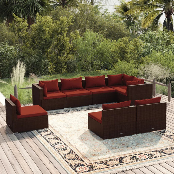 vidaXL 8-Piece Garden Lounge Set with Cushions Poly Rattan Brown
