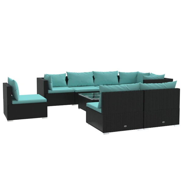 vidaXL 9-piece Garden Lounge Set with Cushions Poly Rattan Black