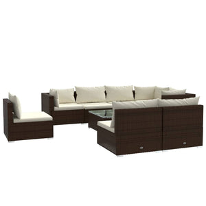 vidaXL 9-piece Garden Lounge Set with Cushions Poly Rattan Brown