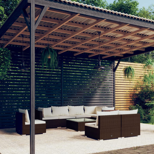vidaXL 9-piece Garden Lounge Set with Cushions Poly Rattan Brown