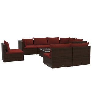 vidaXL 9-piece Garden Lounge Set with Cushions Poly Rattan Brown