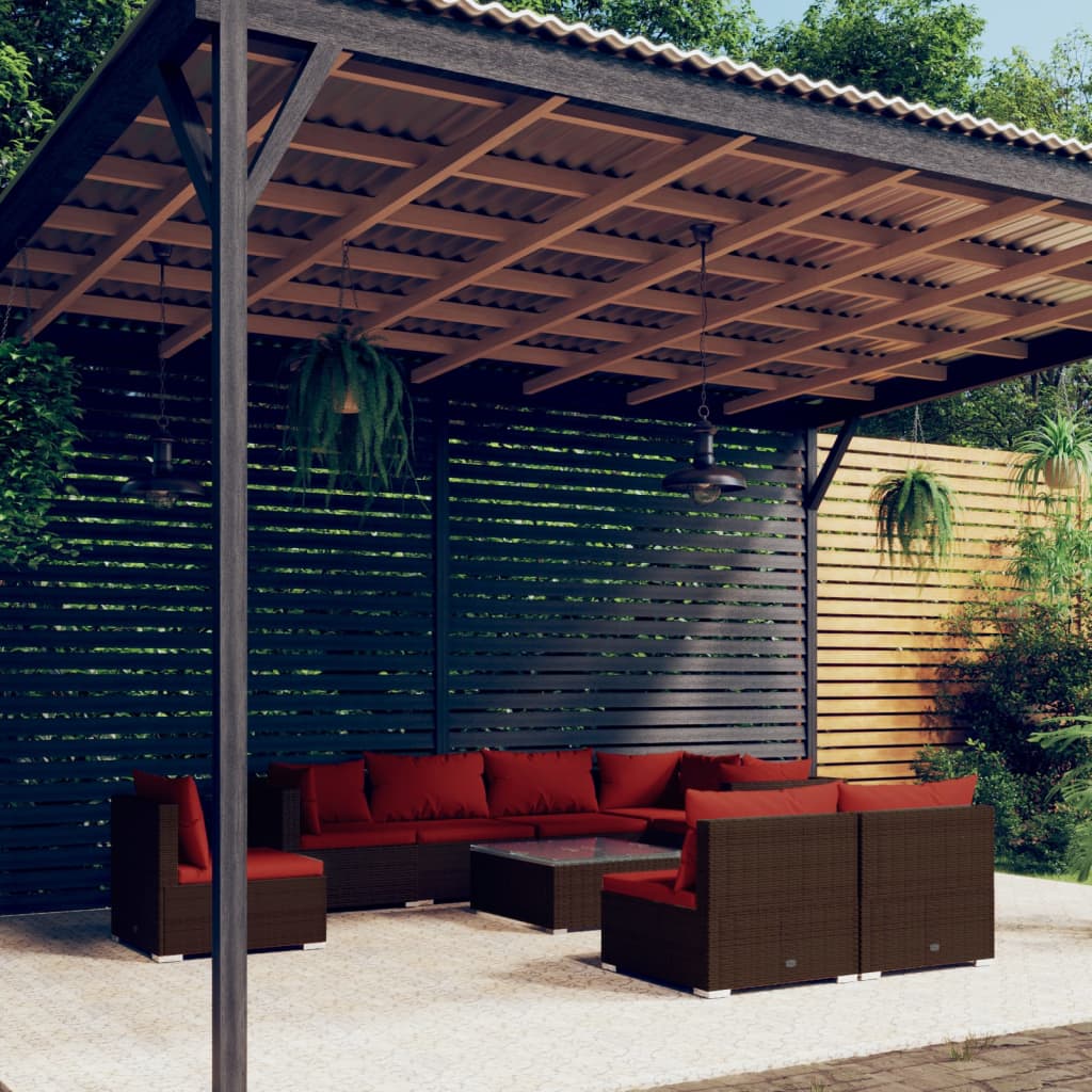 vidaXL 9-piece Garden Lounge Set with Cushions Poly Rattan Brown