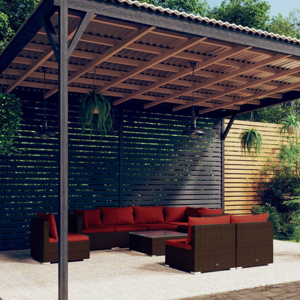 vidaXL 9-piece Garden Lounge Set with Cushions Poly Rattan Brown