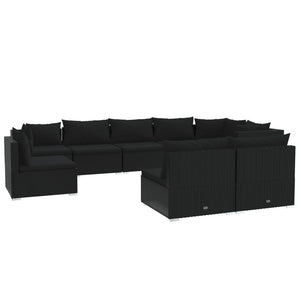 vidaXL 9-piece Garden Lounge Set with Cushions Poly Rattan Black