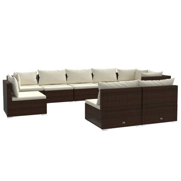 vidaXL 9-piece Garden Lounge Set with Cushions Poly Rattan Brown
