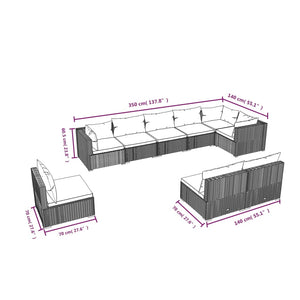 vidaXL 9-piece Garden Lounge Set with Cushions Poly Rattan Brown