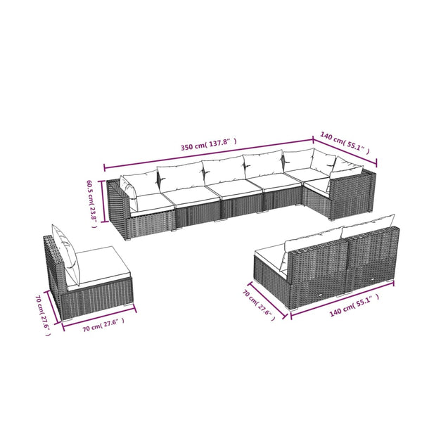 vidaXL 9-piece Garden Lounge Set with Cushions Poly Rattan Brown
