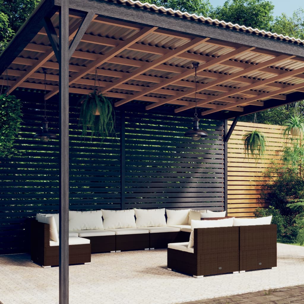 vidaXL 9-piece Garden Lounge Set with Cushions Poly Rattan Brown