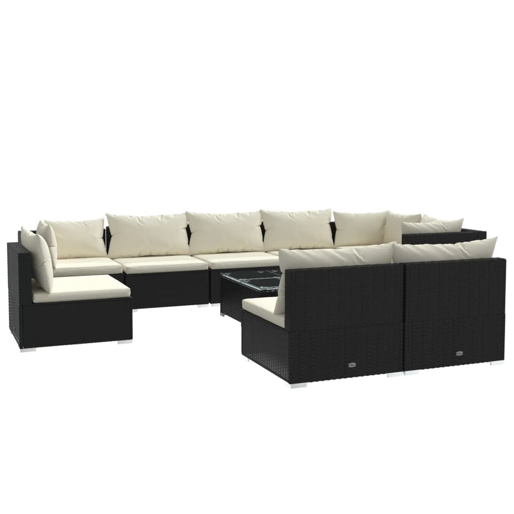 vidaXL 10-piece Garden Lounge Set with Cushions Poly Rattan Black