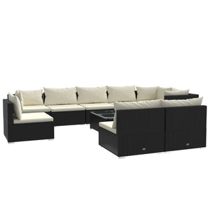 vidaXL 10-piece Garden Lounge Set with Cushions Poly Rattan Black