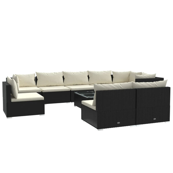 vidaXL 10-piece Garden Lounge Set with Cushions Poly Rattan Black