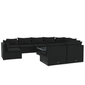 vidaXL 10-piece Garden Lounge Set with Cushions Poly Rattan Black