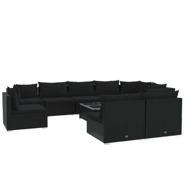 vidaXL 10-piece Garden Lounge Set with Cushions Poly Rattan Black