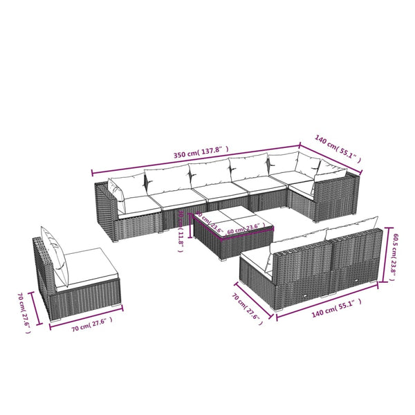 vidaXL 10-piece Garden Lounge Set with Cushions Poly Rattan Black