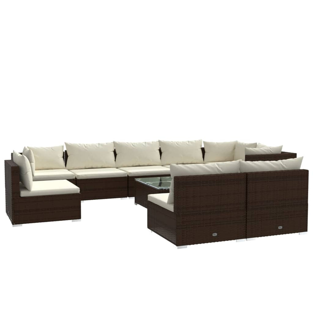 vidaXL 10-Piece Garden Lounge Set with Cushions Poly Rattan Brown