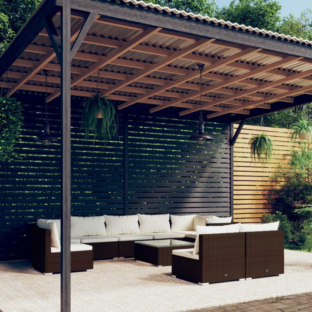 vidaXL 10-Piece Garden Lounge Set with Cushions Poly Rattan Brown