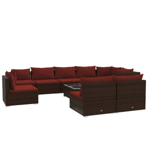 vidaXL 10-Piece Garden Lounge Set with Cushions Poly Rattan Brown