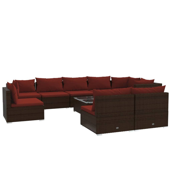 vidaXL 10-Piece Garden Lounge Set with Cushions Poly Rattan Brown
