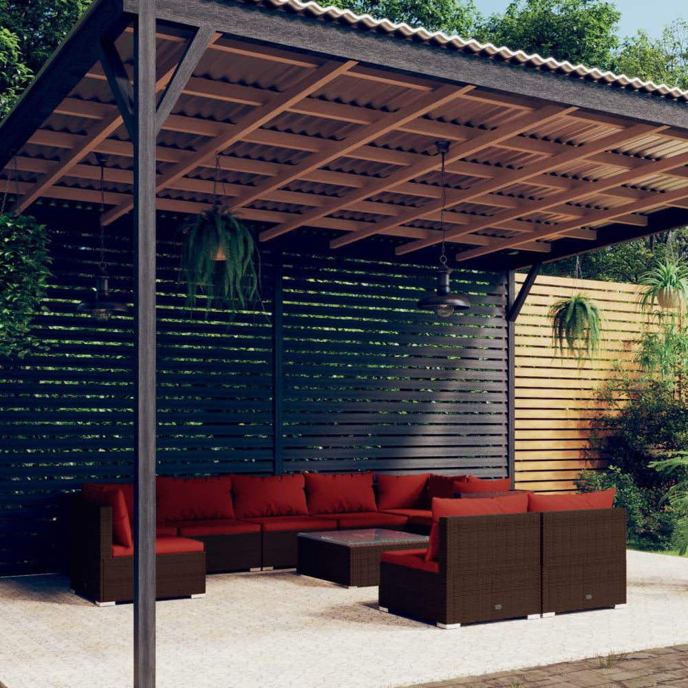 vidaXL 10-Piece Garden Lounge Set with Cushions Poly Rattan Brown