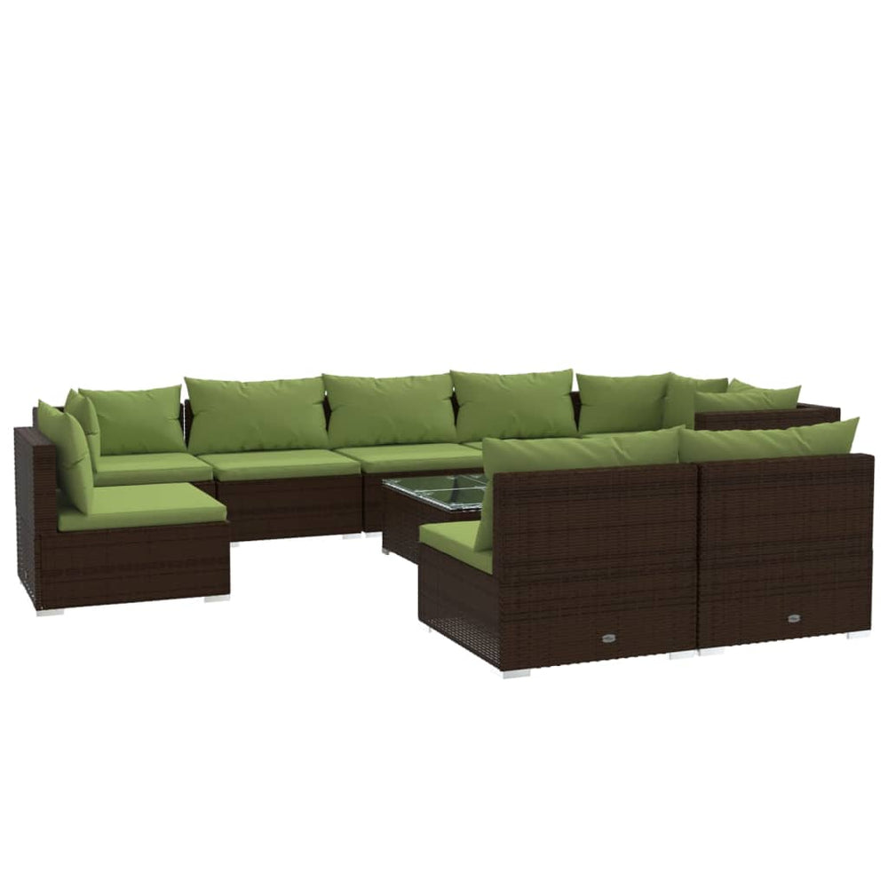 vidaXL 10-Piece Garden Lounge Set with Cushions Poly Rattan Brown