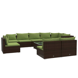 vidaXL 10-Piece Garden Lounge Set with Cushions Poly Rattan Brown