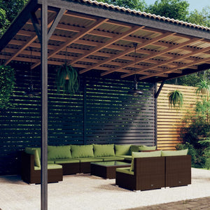 vidaXL 10-Piece Garden Lounge Set with Cushions Poly Rattan Brown