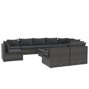 vidaXL 10-piece Garden Lounge Set with Cushions Poly Rattan Grey